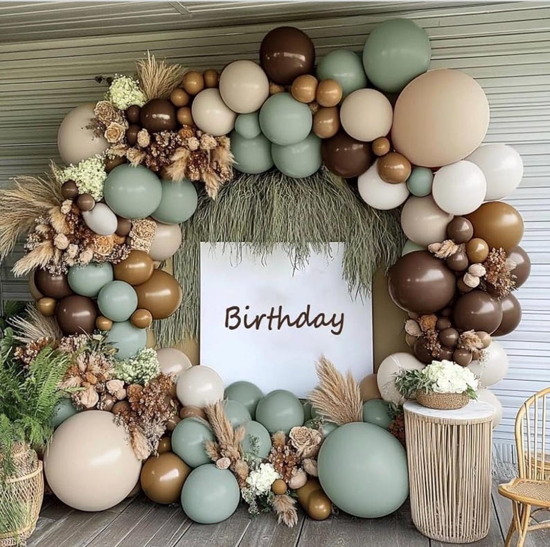 Dusty Green Nude Balloon Garland Double Stuffed Brown Blush White Sand Cream Neutral Balloon Arch Kit Sage Green Beige Balloons