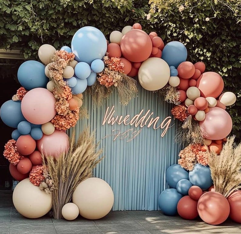 Pink and Blue Balloon Garland Double Stuffed Dusty Pink Blue Cream Balloon Light Blue Pink Nude Beige Latex Balloons Arch Kit