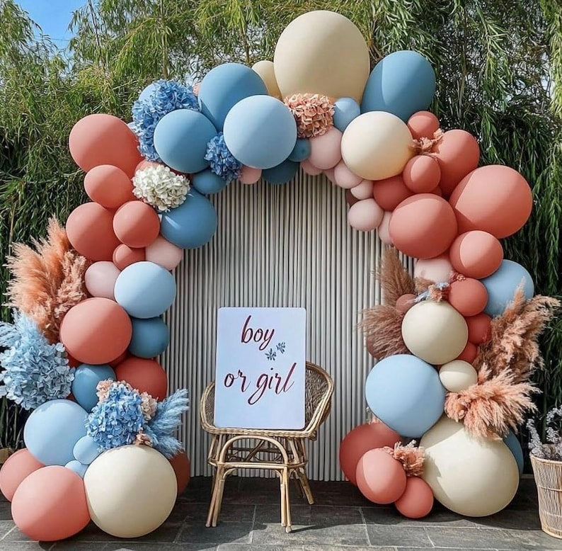 Pink and Blue Balloon Garland Double Stuffed Dusty Pink Blue Cream Balloon Light Blue Pink Nude Beige Latex Balloons Arch Kit