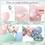 173Pcs Pink Blue Green Balloon Arch Garland Kit, Dusty Baby Pink Mauve Pastel Mist Haze Green Blue Gold Confetti Balloons for Baby Shower