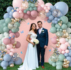 173Pcs Pink Blue Green Balloon Arch Garland Kit, Dusty Baby Pink Mauve Pastel Mist Haze Green Blue Gold Confetti Balloons for Baby Shower