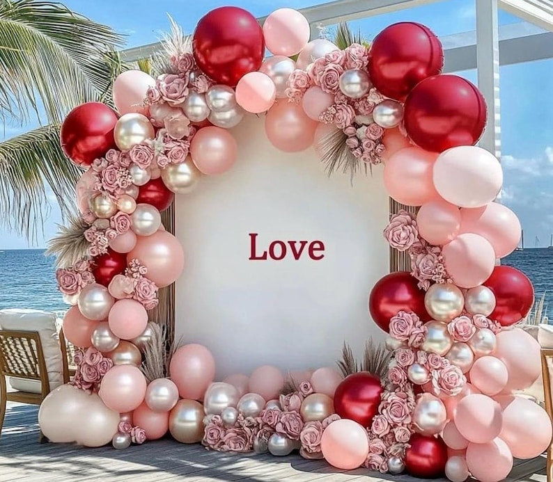 Red Pink White Balloons Double Stuffed Light Pink Balloon Garland White Burgundy Balloon Pearl Arch Kit Different Sizes For Wedding Bridal
