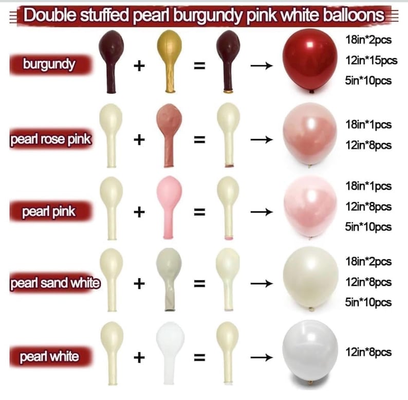Red Pink White Balloons Double Stuffed Light Pink Balloon Garland White Burgundy Balloon Pearl Arch Kit Different Sizes For Wedding Bridal
