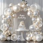 Pearl White Balloons Arch Kit, Double Stuffed White Sand Beige Ivory Balloons Pastel White Bobo Balloons Arch Kit for Wedding Baby Shower