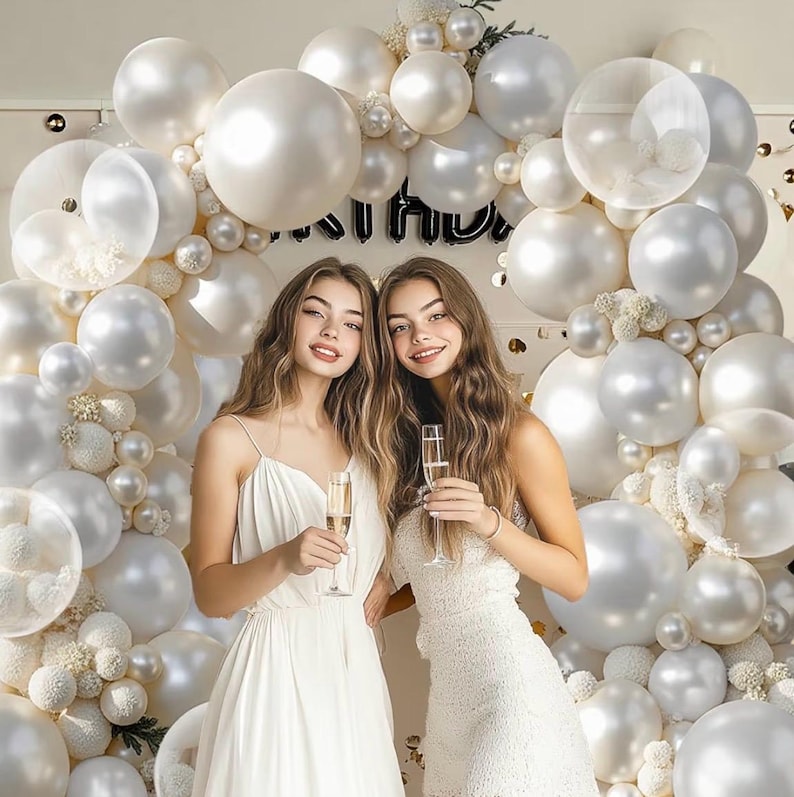 Pearl White Balloons Arch Kit, Double Stuffed White Sand Beige Ivory Balloons Pastel White Bobo Balloons Arch Kit for Wedding Baby Shower