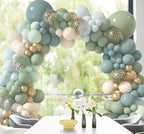 173Pcs Dusty Blue Green Balloon Garland Arch Kit, Haze Fog Blue Ash Mist Sage Green Sand White Gold Confetti Balloons for Baby Shower Weddin