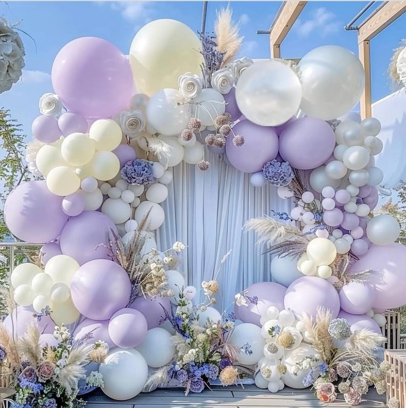 Pastel Purple White Balloon Garland - Double Stuffed Lavender Light Purple Cream Balloon Arch Kit Pearl Lilac White Ivory Color for Birthday