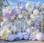 Pastel Purple White Balloon Garland - Double Stuffed Lavender Light Purple Cream Balloon Arch Kit Pearl Lilac White Ivory Color for Birthday