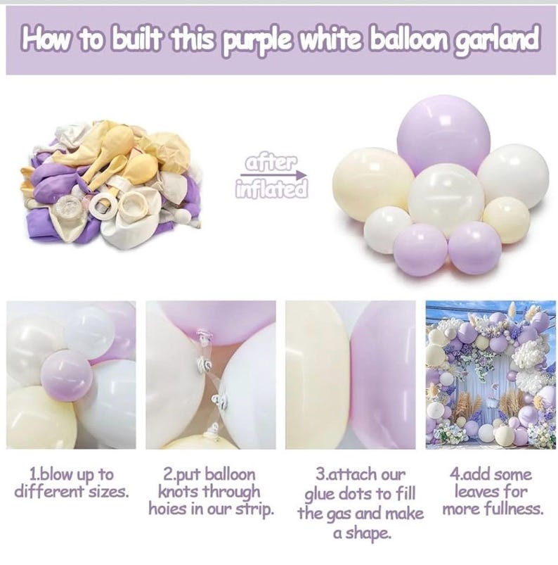Pastel Purple White Balloon Garland - Double Stuffed Lavender Light Purple Cream Balloon Arch Kit Pearl Lilac White Ivory Color for Birthday