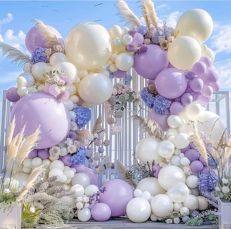 Pastel Purple White Balloon Garland - Double Stuffed Lavender Light Purple Cream Balloon Arch Kit Pearl Lilac White Ivory Color for Birthday