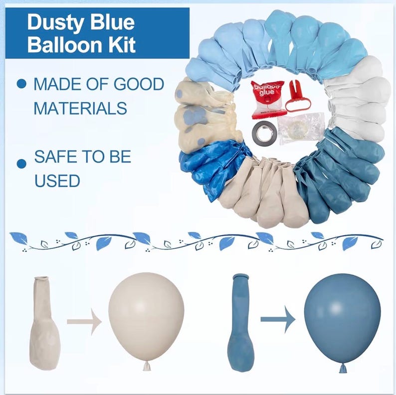 173Pcs Dusty Blue Balloon Arch Garland Kit,Baby Light Dusty Blue White Sand Metallic Blue Confetti Balloons for Boy Baby Shower Gender Party