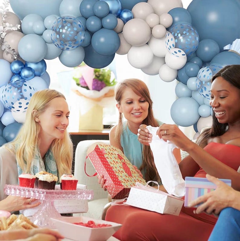 173Pcs Dusty Blue Balloon Arch Garland Kit,Baby Light Dusty Blue White Sand Metallic Blue Confetti Balloons for Boy Baby Shower Gender Party