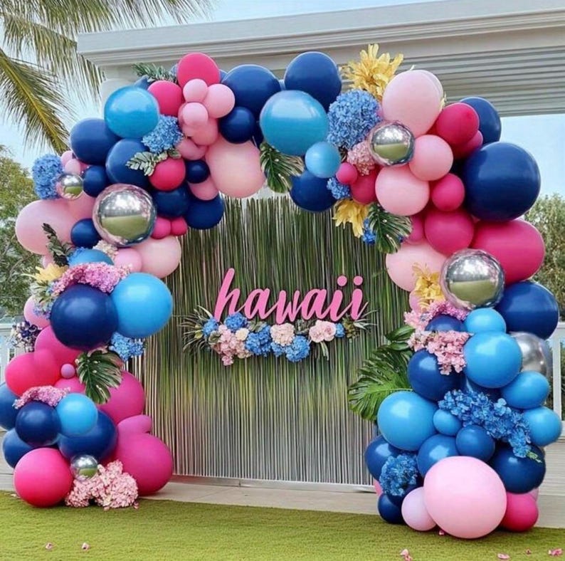 Navy Blue Pink Balloon Garland  Dark Blue Hot Pink Balloons Pastel Pink Blue Balloon Arch Kit Metallic Silver Balloons