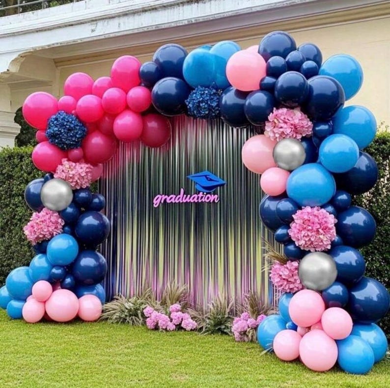 Navy Blue Pink Balloon Garland  Dark Blue Hot Pink Balloons Pastel Pink Blue Balloon Arch Kit Metallic Silver Balloons