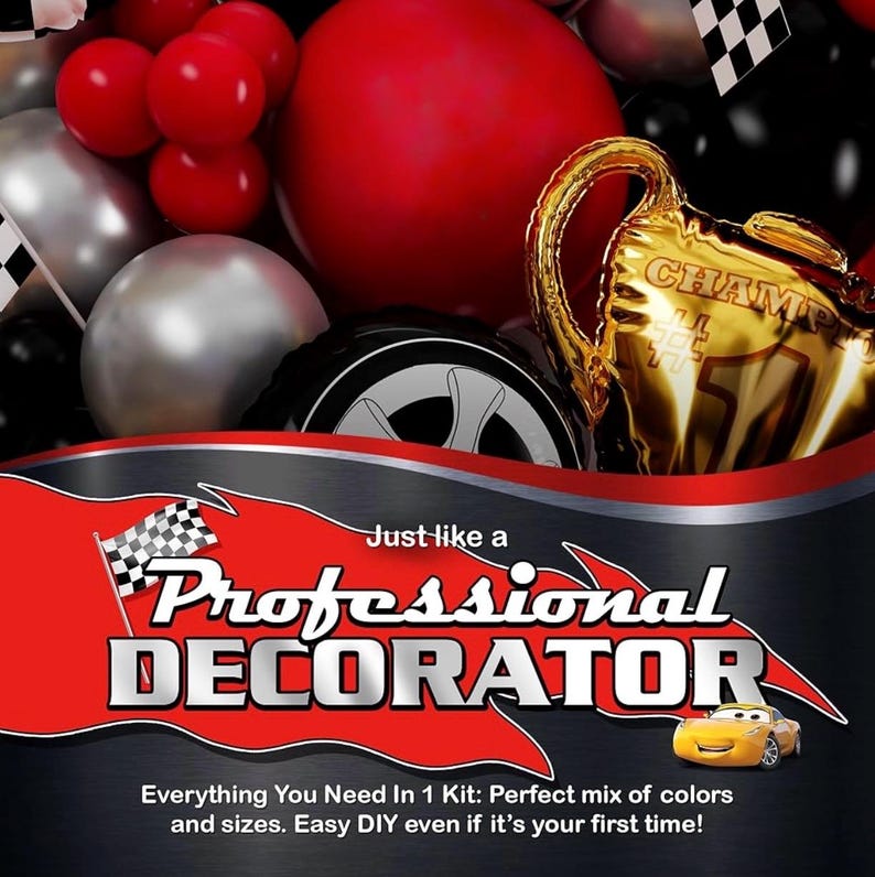 Race Car Balloon Arch Kit with BONUS Trophy & Number 2 - Cars Balloon Garland Kit for Lightning McQueen Cars 2 Birthday Hot Wheels Balloons