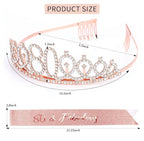 80th Birthday Crown + Sash + Pearl Pin Set, Elegant Gift for Women's 80th Birthday Party Decorations