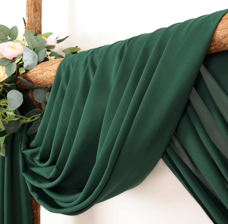 Wedding Arch Draping Fabric 1 Panel 30'' x 18FT Emerald Green Sheer Chiffon Arch Drapery for Bridal Shower Backdrop Outdoor ,Church Ceremony