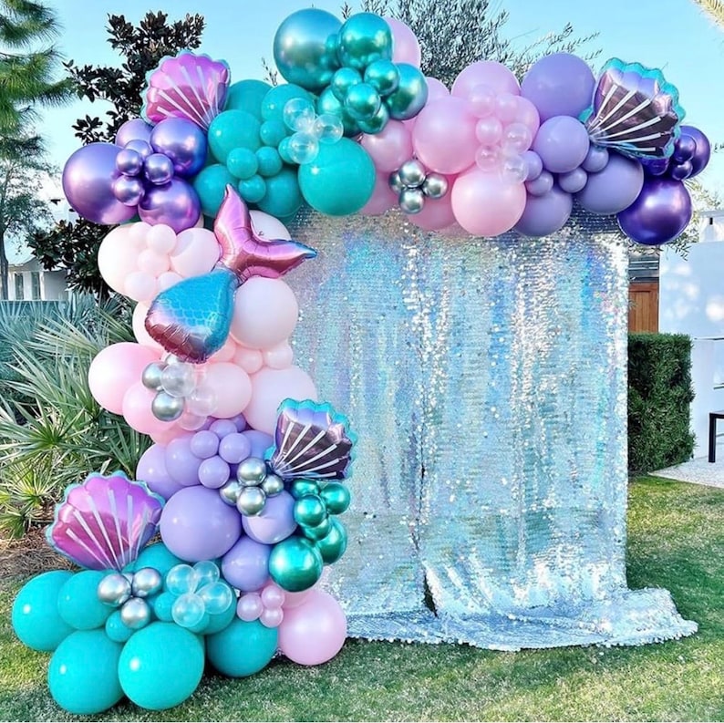 Mermaid Party Balloon Arch Kit, 154Pcs Green Purple Little Mermaid Party Decorations Balloon Garland, Under the Sea Summer Birthday Party