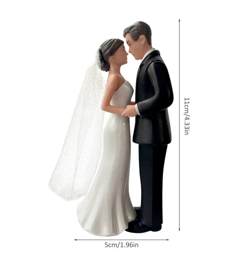 Elegant Bride & Groom Wedding Cake Plastic Topper with White Mesh Veil for Engagement Parties, Bridal Showers and Anniversaries