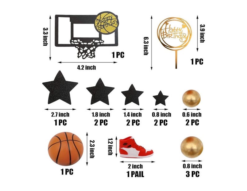 16 PCS Basketball Theme Cake Toppers, Cake Decoration for Boy birthday Party Decorations Supplies