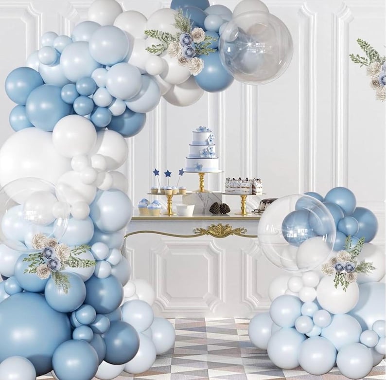 Dusty Blue Balloon Arch Kit 126 Pcs Light Blue and White Balloon Arch Garland Kit Include Macaron Balloons for Wedding Birthday Baby Shower
