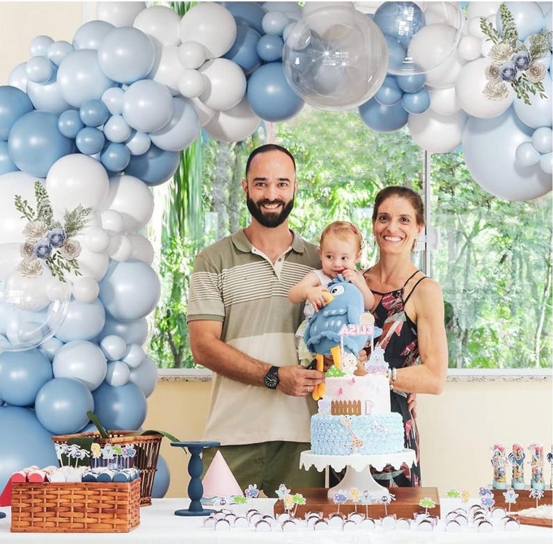 Dusty Blue Balloon Arch Kit 126 Pcs Light Blue and White Balloon Arch Garland Kit Include Macaron Balloons for Wedding Birthday Baby Shower