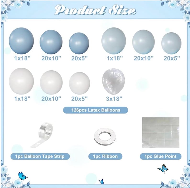 Dusty Blue Balloon Arch Kit 126 Pcs Light Blue and White Balloon Arch Garland Kit Include Macaron Balloons for Wedding Birthday Baby Shower