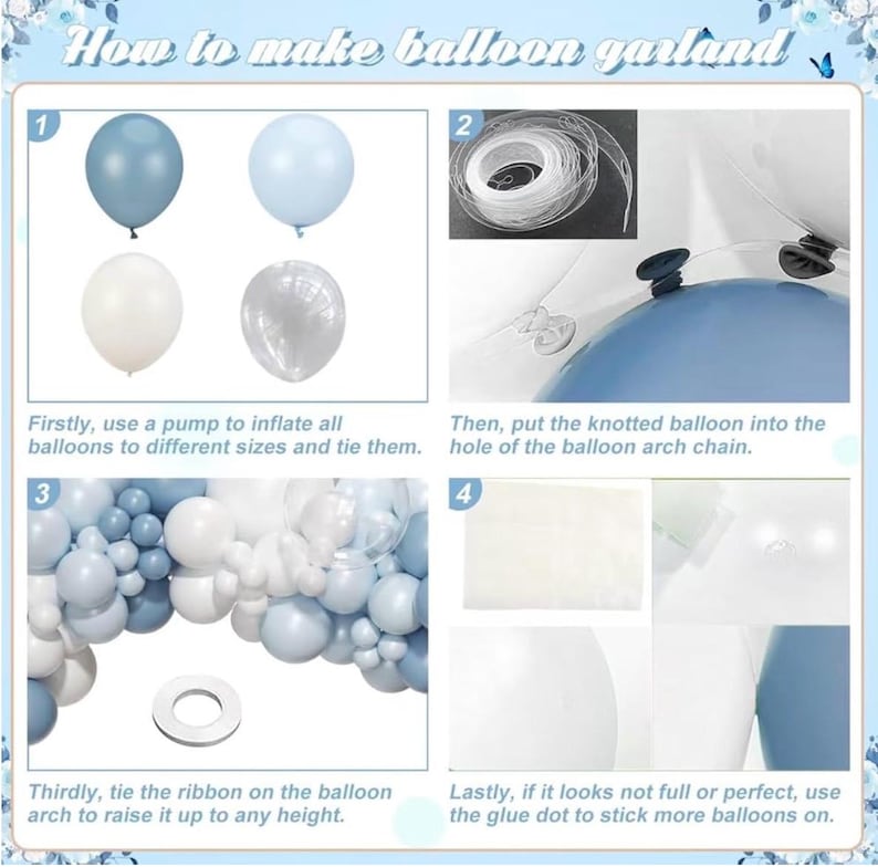 Dusty Blue Balloon Arch Kit 126 Pcs Light Blue and White Balloon Arch Garland Kit Include Macaron Balloons for Wedding Birthday Baby Shower