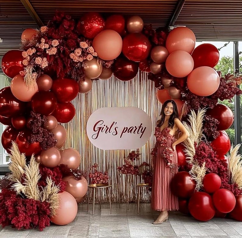 Burgundy Pink Balloons-Double Stuffed Maroon Balloon Garland Metallic Foil Rose Gold Balloon Arch Kit Dusty Pink Balloon Different Sizes