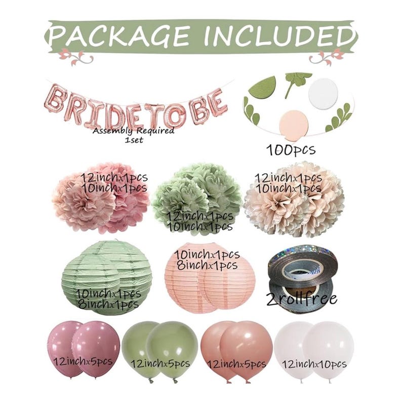 Bachelorette Decorations Pink Green- Bridal Shower Party Decor and Supplies Kit for Wedding With Foil Balloons Table Confetti Scatters