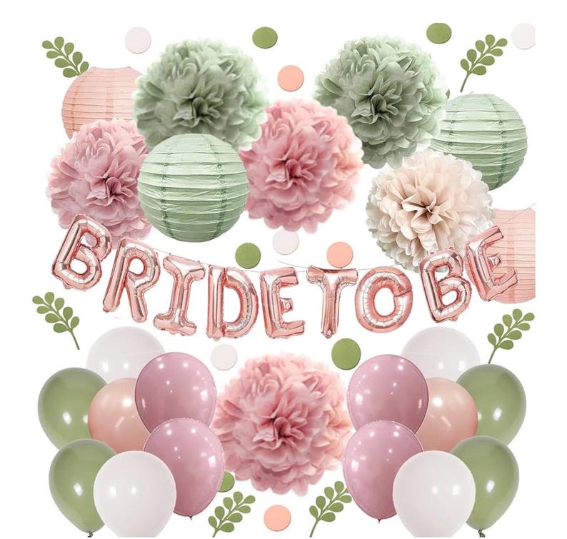 Bachelorette Decorations Pink Green- Bridal Shower Party Decor and Supplies Kit for Wedding With Foil Balloons Table Confetti Scatters