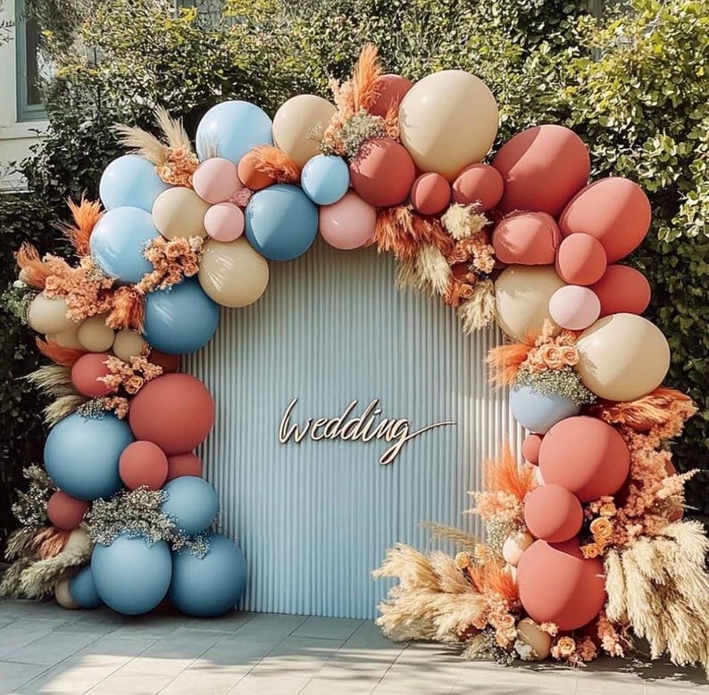 Pink and Blue Balloon Garland Double Stuffed Dusty Pink Blue Cream Balloon Light Blue Pink Nude Beige Latex Balloons Arch Kit