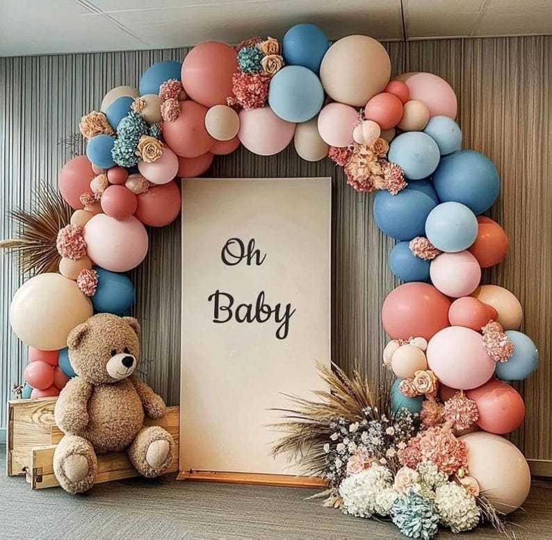 Pink and Blue Balloon Garland Double Stuffed Dusty Pink Blue Cream Balloon Light Blue Pink Nude Beige Latex Balloons Arch Kit