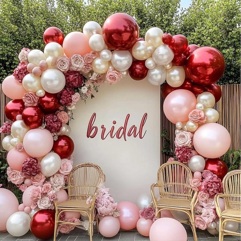 Red Pink White Balloons Double Stuffed Light Pink Balloon Garland White Burgundy Balloon Pearl Arch Kit Different Sizes For Wedding Bridal