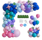 148pcs Stich Blue Purple Pink Balloon Arch Garland Kit Silver with Palm Leaves Foil Star for Hawaii Tropical Cartoon Summer Pool Theme Party