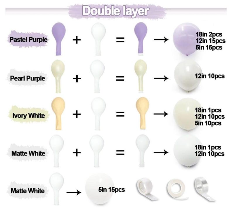 Pastel Purple White Balloon Garland - Double Stuffed Lavender Light Purple Cream Balloon Arch Kit Pearl Lilac White Ivory Color for Birthday