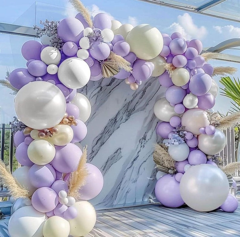 Pastel Purple White Balloon Garland - Double Stuffed Lavender Light Purple Cream Balloon Arch Kit Pearl Lilac White Ivory Color for Birthday