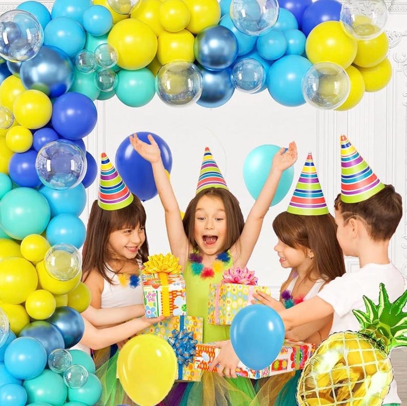 Cartoon Sponge Balloon Arch Kit-Blue Green Yellow Balloons Birthday Decorations For Boys Girl ,Party Decor Supplies,Happy Birthday Backdrop