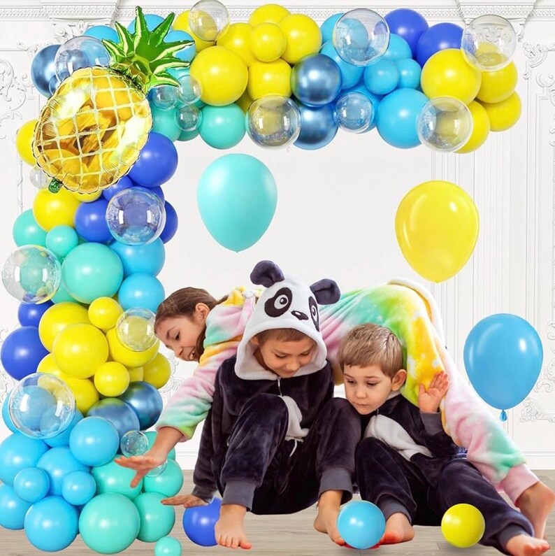 Cartoon Sponge Balloon Arch Kit-Blue Green Yellow Balloons Birthday Decorations For Boys Girl ,Party Decor Supplies,Happy Birthday Backdrop