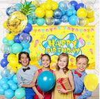 Cartoon Sponge Balloon Arch Kit-Blue Green Yellow Balloons Birthday Decorations For Boys Girl ,Party Decor Supplies,Happy Birthday Backdrop