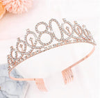 80th Birthday Crown + Sash + Pearl Pin Set, Elegant Gift for Women's 80th Birthday Party Decorations