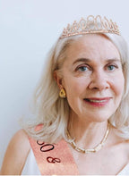 80th Birthday Crown + Sash + Pearl Pin Set, Elegant Gift for Women's 80th Birthday Party Decorations