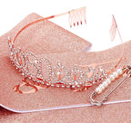 80th Birthday Crown + Sash + Pearl Pin Set, Elegant Gift for Women's 80th Birthday Party Decorations