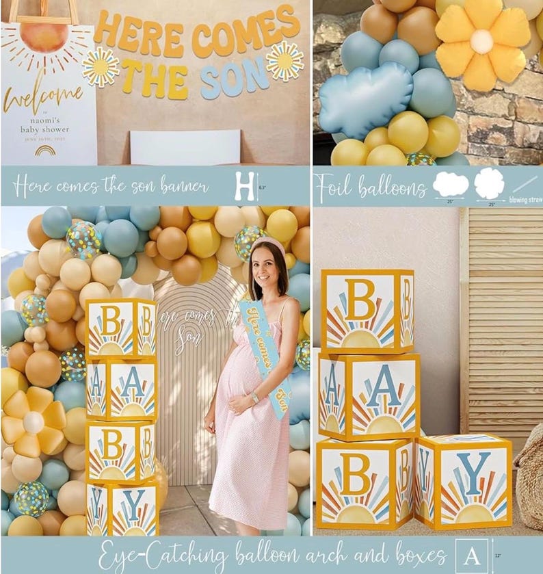 Here Comes the Son Baby Shower Decorations for Boy ,Boho Sun Baby Shower Party Supplies ,It's A Boy Gender Reveal Décor, You Are My Sunshine