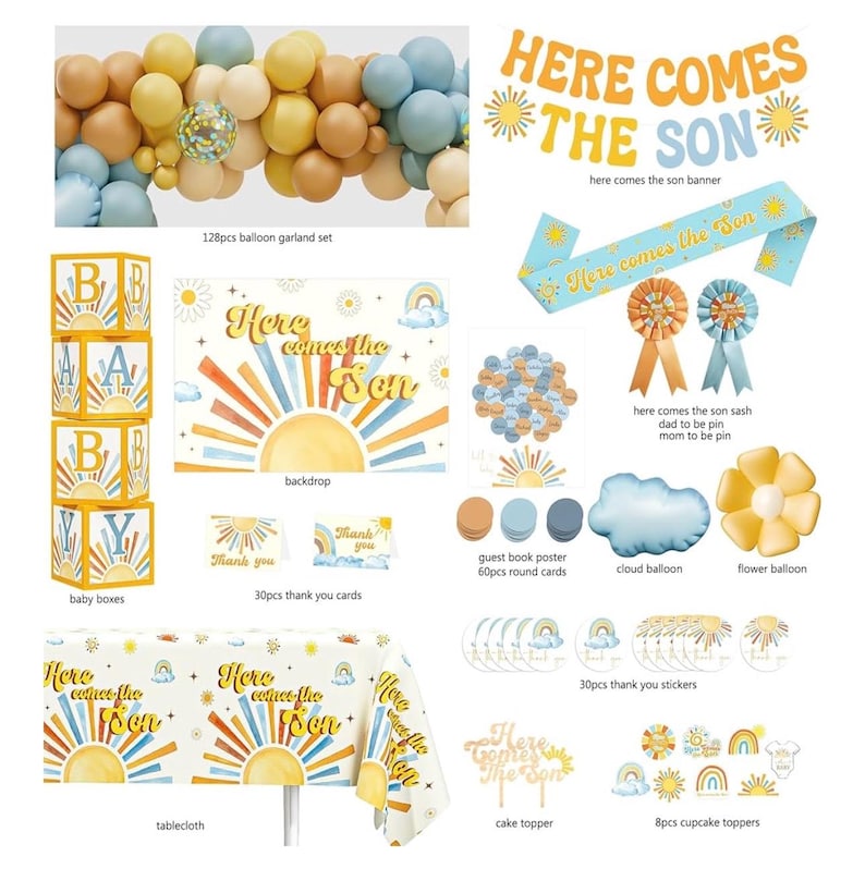 Here Comes the Son Baby Shower Decorations for Boy ,Boho Sun Baby Shower Party Supplies ,It's A Boy Gender Reveal Décor, You Are My Sunshine