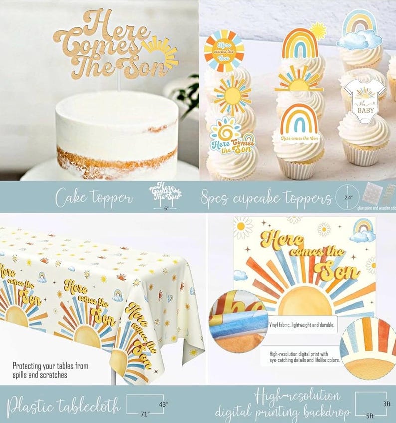 Here Comes the Son Baby Shower Decorations for Boy ,Boho Sun Baby Shower Party Supplies ,It's A Boy Gender Reveal Décor, You Are My Sunshine