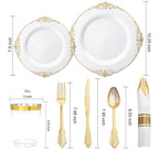 350PCS Gold Plastic Plates - Gold Plastic Dinnerware Sets for 50 Guests - 100 Disposable Plates,150 Silverware, 50 Cups, for Wedding & Party