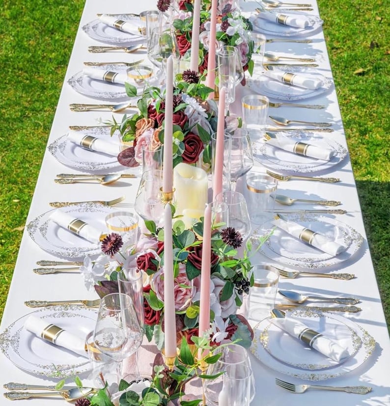 350PCS Gold Plastic Plates - Gold Plastic Dinnerware Sets for 50 Guests - 100 Disposable Plates,150 Silverware, 50 Cups, for Wedding & Party