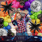 Glow in the Dark Party Decorations, 80S Disco Rainbow Balloon Arch Garland Kit with Foil Star UV Neon Luminous Fluorescent Balloons 9.8ft