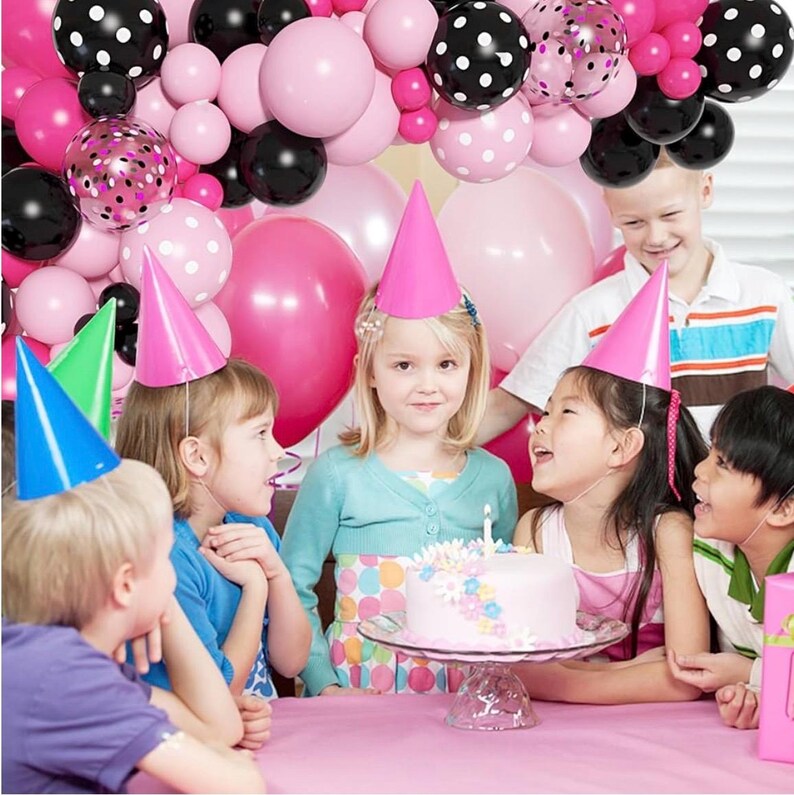 Pink Mouse Balloon Garland Arch Kit for Cartoon Mouse Theme Birthday Party Decorations Girl Kids, Pink Black Rose Red Bow Foil Balloons